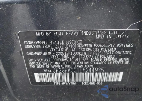 2014 Subaru Xv Crosstrek 2.0I Premium from USA, damaged, VIN JF2GPACC1E8244935